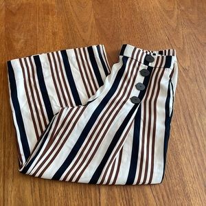 ZARA Brown Black Striped Crop Wide Leg Pull On Retro Button Detail Pants Size M